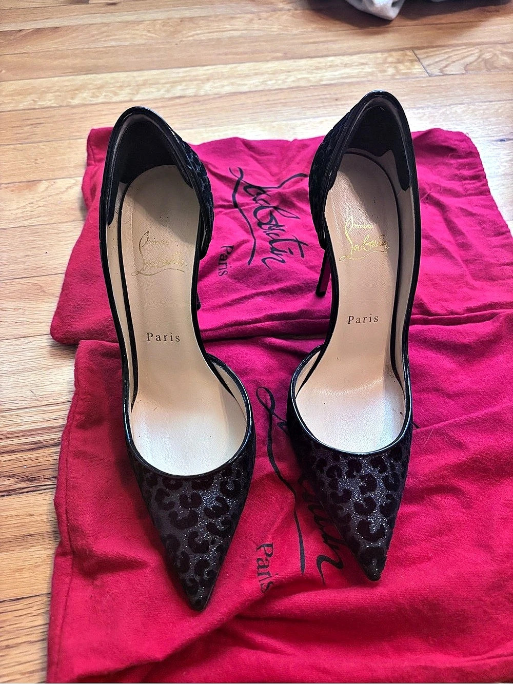 Christian Louboutin Iriza 100 Glitter Leo Flouque/Patent Pumps EU 36.5